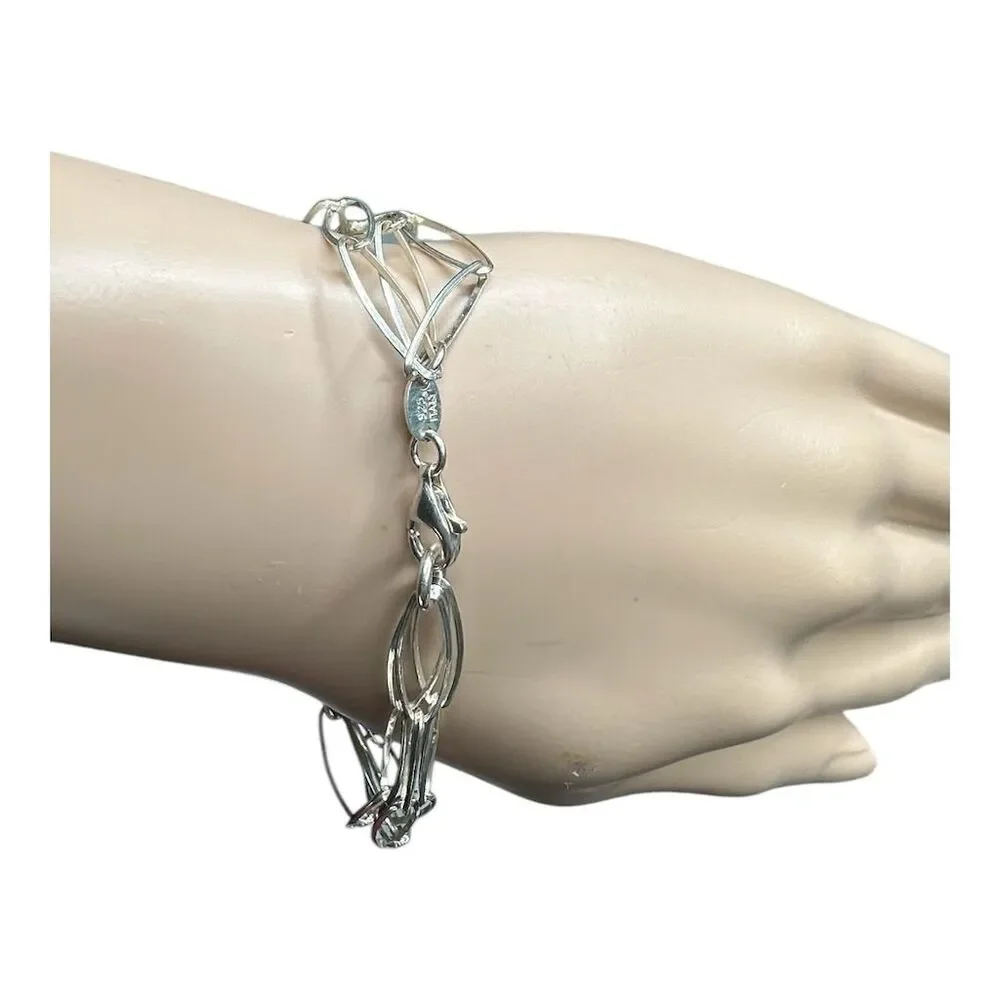 925 Italy Sterling Silver Oval Link Multi-Strand Chain Bracelet 7" 6g - Picture 6 of 11